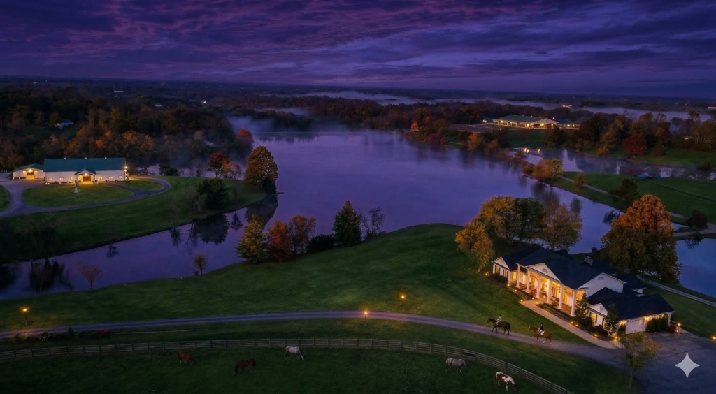 140-Acre Twilight Drone Panorama at Queenslake